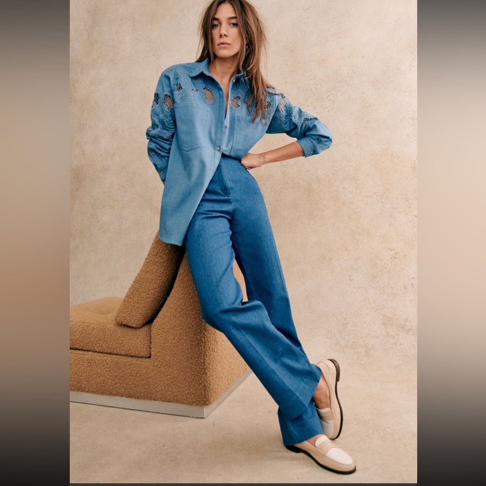 Sezane Martin Trousers Cyan - Size 6
